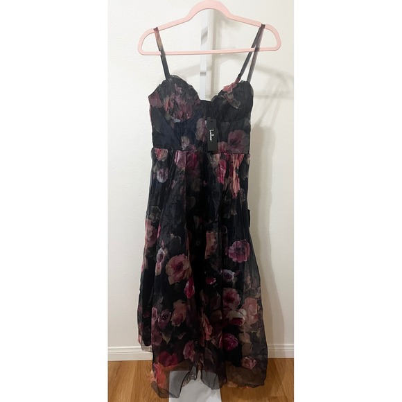 NWT Lulus Alluring Invite Midnight Blue Floral Pleated Bustier Midi Dress Medium - Picture 5 of 8